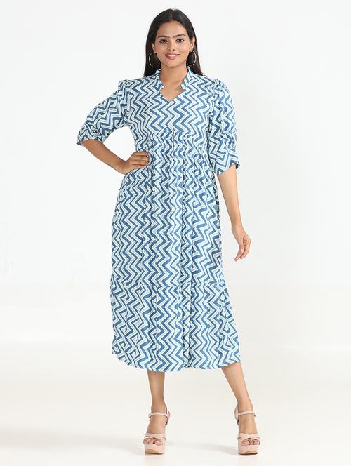 women mandarin neck chevron printed a-line dress - 20534399 - Very Small Image - 1