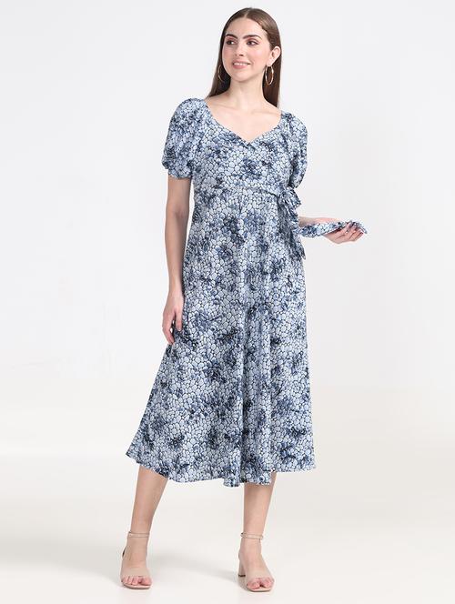 women greyish blue printed a-line dress - 20534402 - Very Small Image - 1