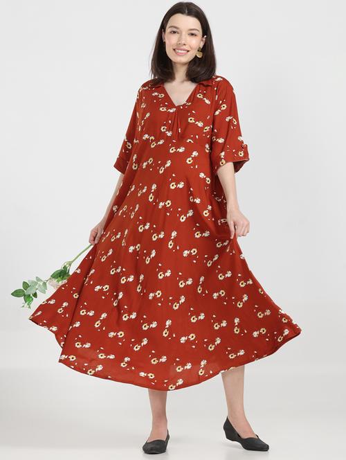 women rust floral print maternity wear - 20534410 - Very Small Image - 1