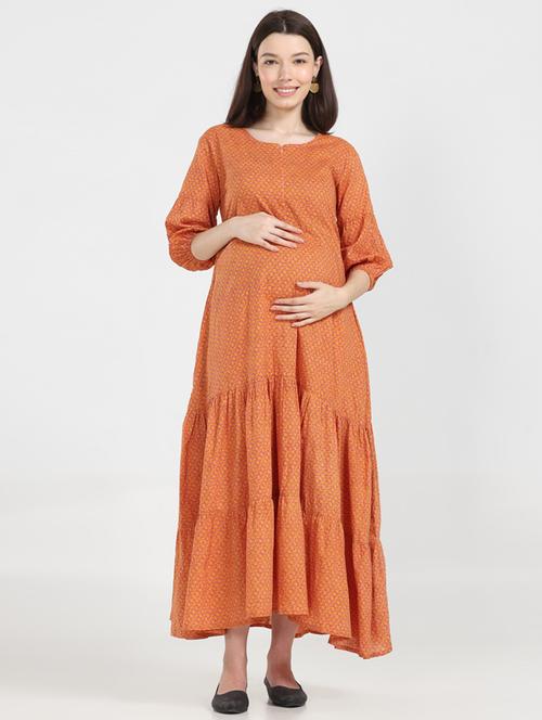 women round neck printed maternity wear dress - 20534416 - Very Small Image - 1