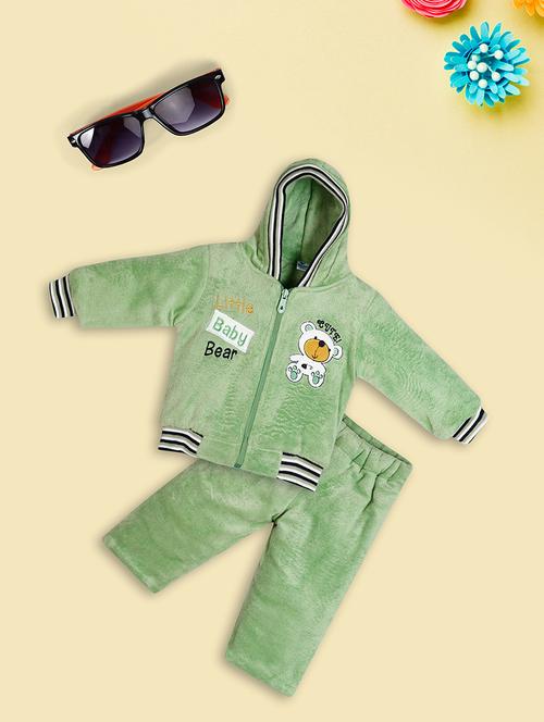 kids green embroidery detailed zipper hoodie & pyjama set - 20534481 - Very Small Image - 1