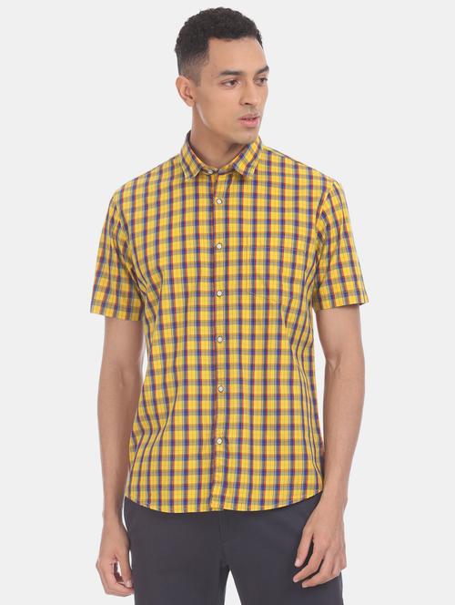 yellow checkered casual shirt - 20535040 - Very Small Image - 1