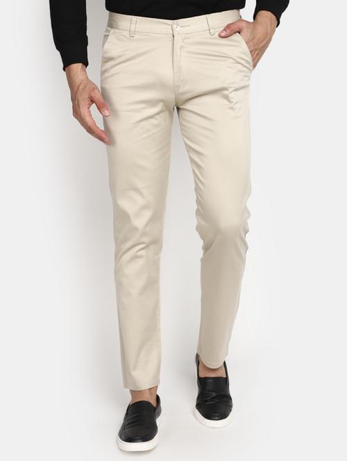 men mid rise solid chinos casual trouser - 20536597 - Very Small Image - 1