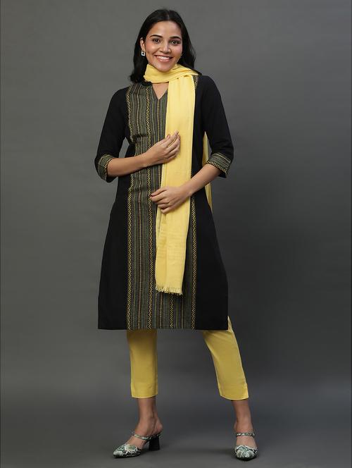 black cotton kurta pant set - 20536740 - Very Small Image - 1