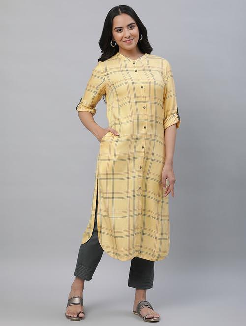 yellow rayon kurta pant set - 20536748 - Very Small Image - 1