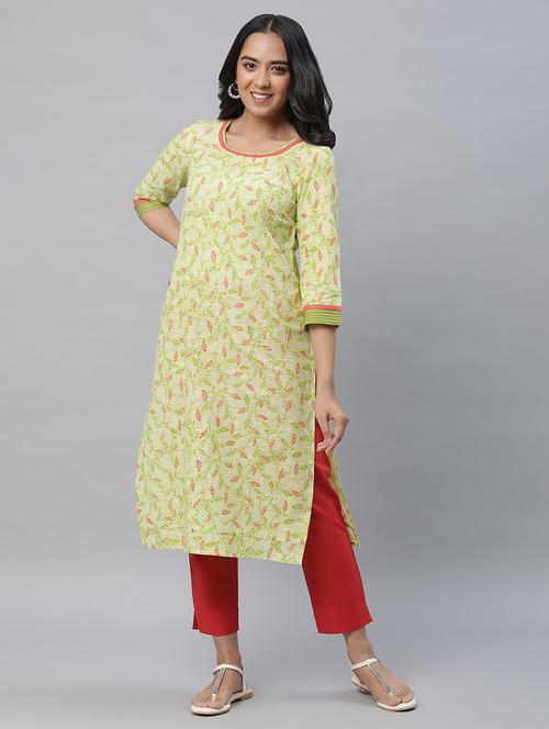 green cotton kurta pant set - 20536753 - Very Small Image - 1