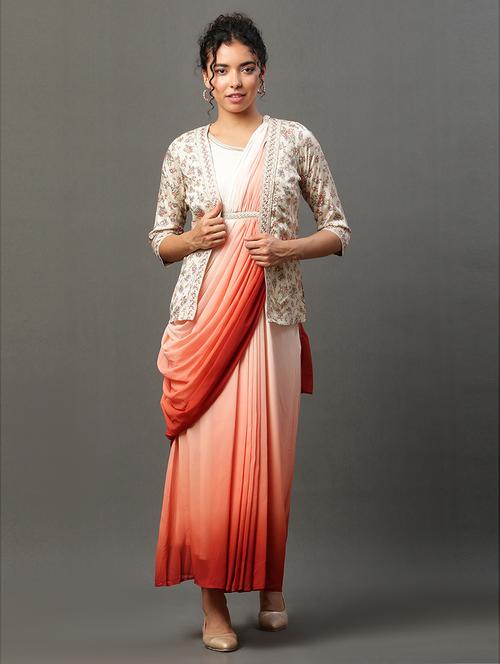 women cream ombre fusion set with jacket - 20536756 - Very Small Image - 1