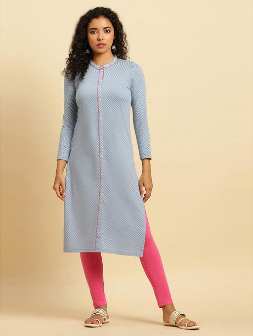 blue cotton blend kurta pant set - 20536761 - Very Small Image - 1