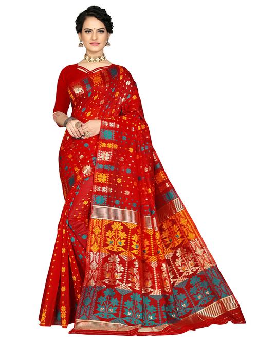 women's self design red colored saree with blouse - 20536776 - Very Small Image - 1