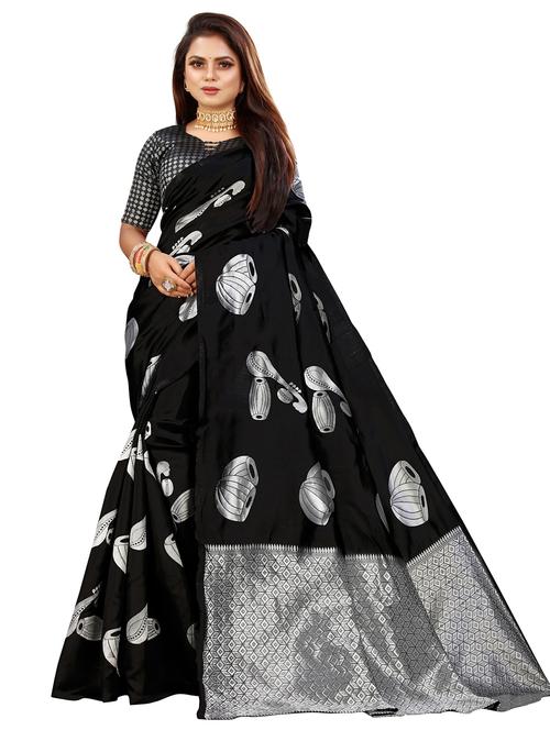 women's self design black colored saree with blouse - 20536799 - Very Small Image - 1