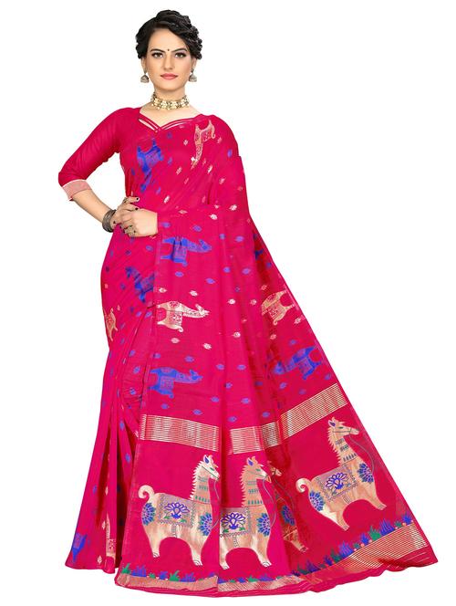magenta cotton blend jamdani saree with blouse - 20536819 - Very Small Image - 1