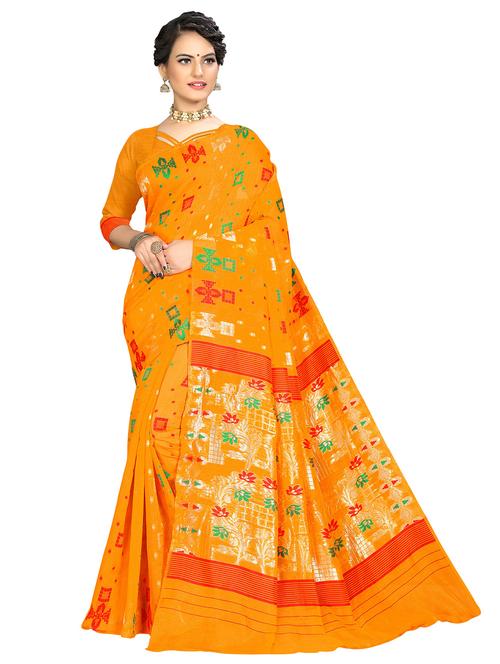 women's self design yellow colored saree with blouse - 20536828 - Very Small Image - 1