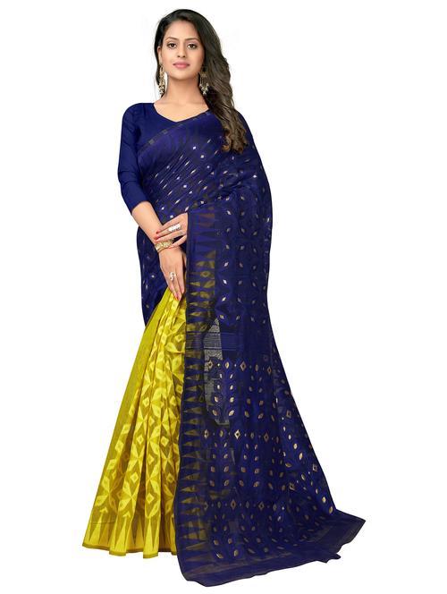 women's self design navy blue colored saree with blouse - 20536830 - Very Small Image - 1
