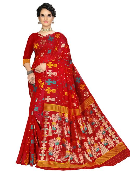 women's self design red colored saree with blouse - 20536867 - Very Small Image - 1