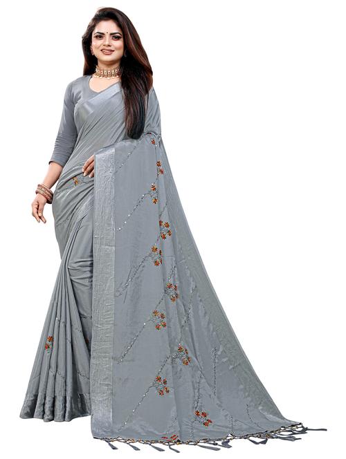 grey embroidered saree with blouse - 20536928 - Very Small Image - 1
