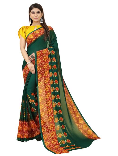 green georgette printed saree - 20536935 - Very Small Image - 1