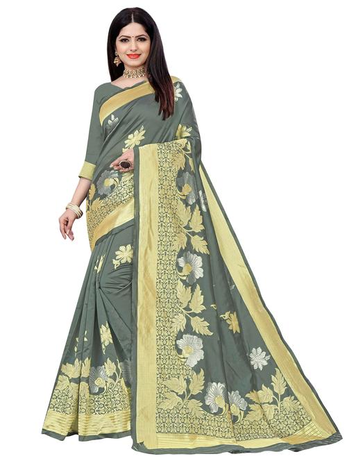 women's self design grey colored saree with blouse - 20536978 - Very Small Image - 1