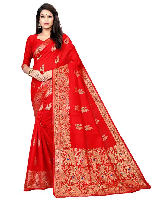 women's self design red colored saree with blouse - 20536982 - Very Small Image - 1