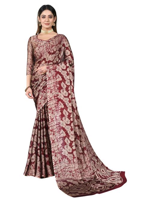 women's printed maroon colored saree with blouse - 20536991 - Very Small Image - 1