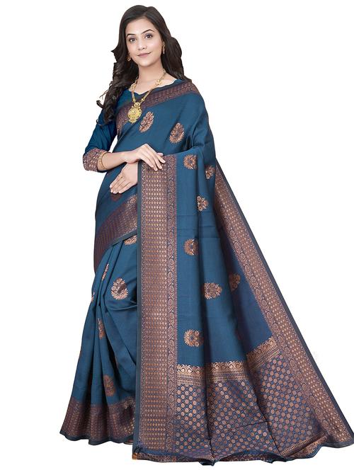 teal kanjivaram saree - 20537066 - Very Small Image - 1