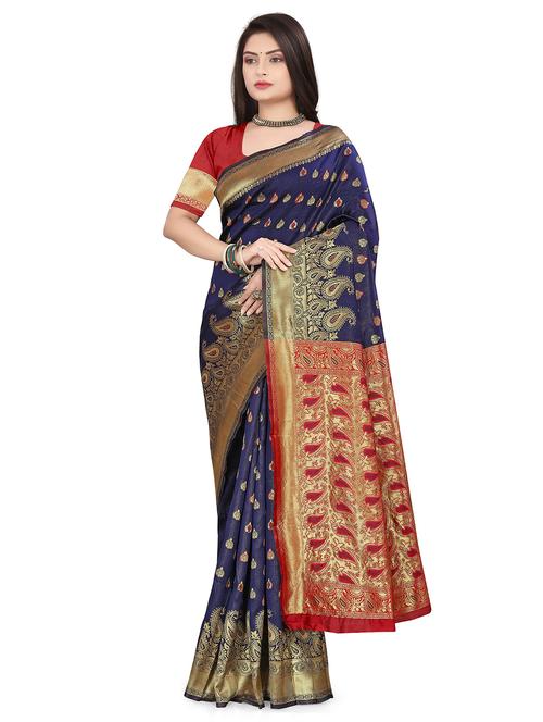 navy blue self design kanjivaram saree - 20537091 - Very Small Image - 1