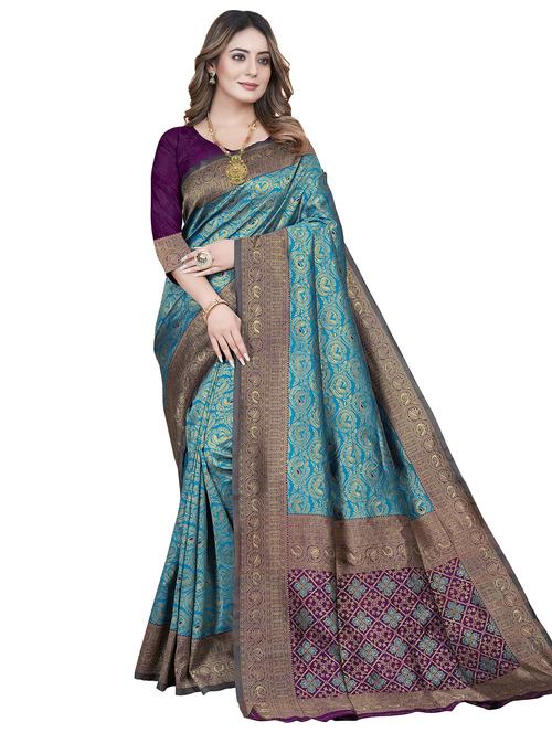 blue self design kanjivaram saree - 20537100 - Very Small Image - 1