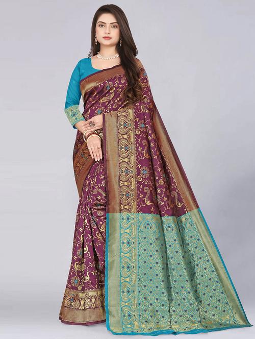 purple self design banarasi saree - 20537141 - Very Small Image - 1