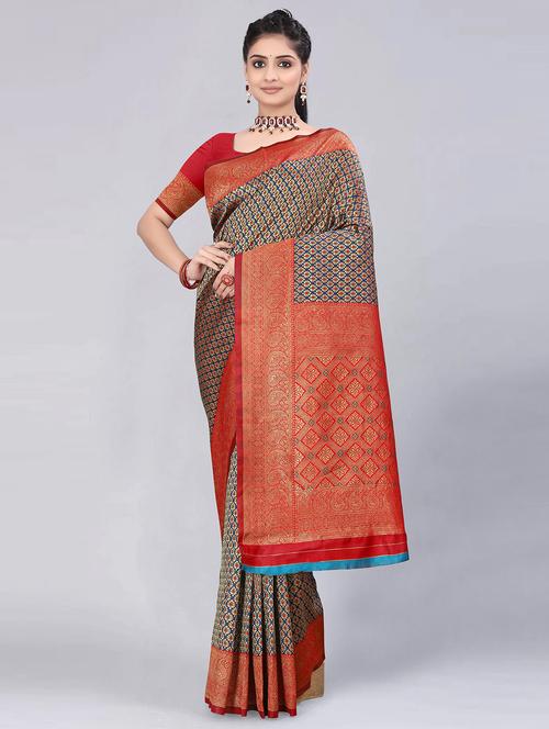 blue silk blend banarasi saree - 20537162 - Very Small Image - 1