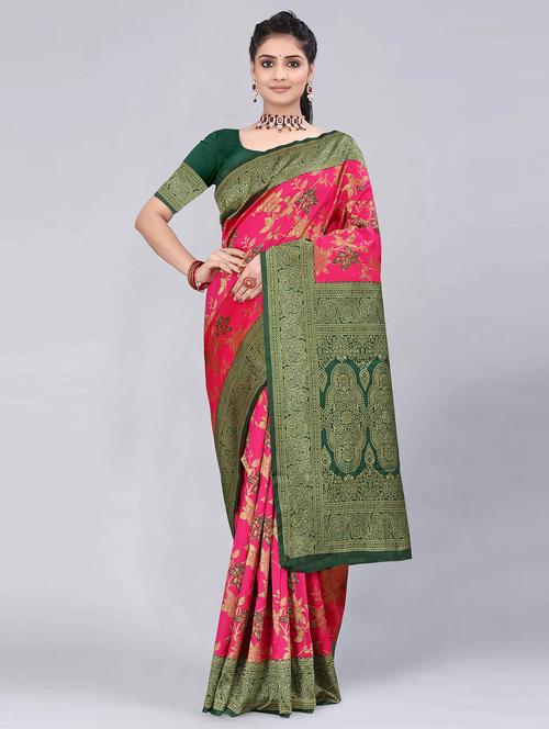 magenta silk blend banarasi saree - 20537167 - Very Small Image - 1