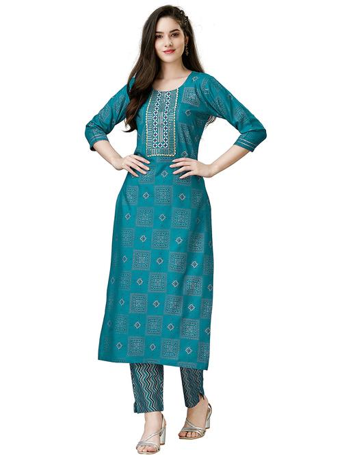 teal kurta pant set - 20537207 - Very Small Image - 1