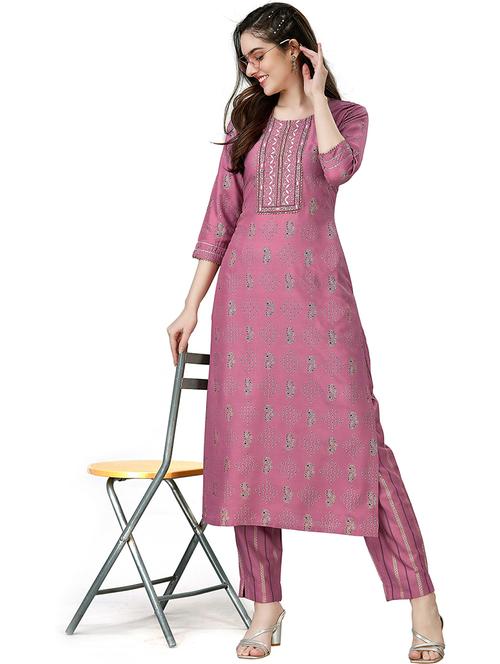 purple cotton blend kurta pant set - 20537211 - Very Small Image - 1