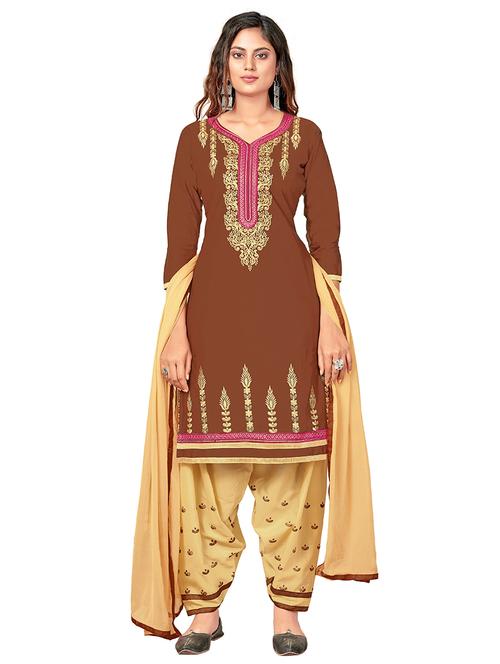 brown semi-stitched salwar suit - 20537214 - Very Small Image - 1