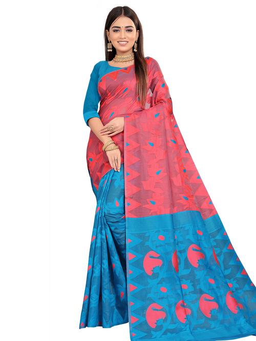 women's floral pink colored saree with blouse - 20537280 - Very Small Image - 1