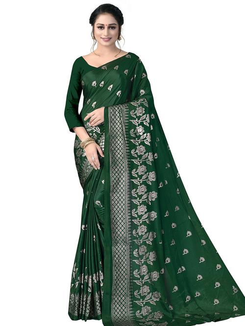 women's foil print bottle green colored saree - 20537301 - Very Small Image - 1