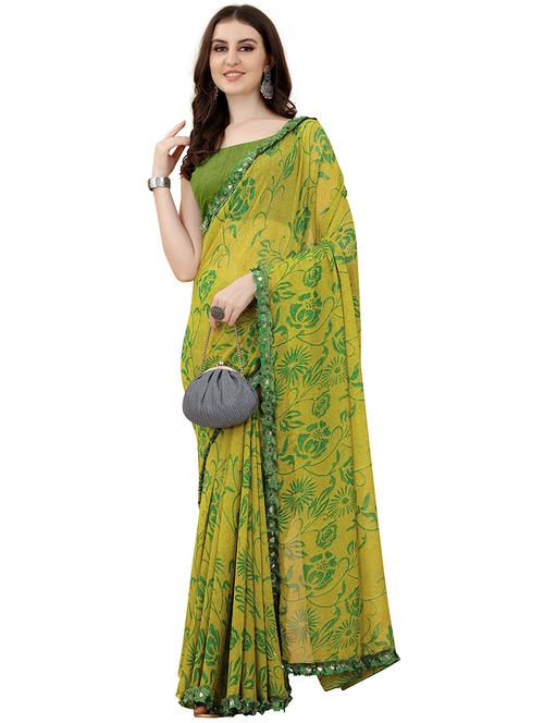 women's floral lemon colored saree with blouse - 20537360 - Very Small Image - 1