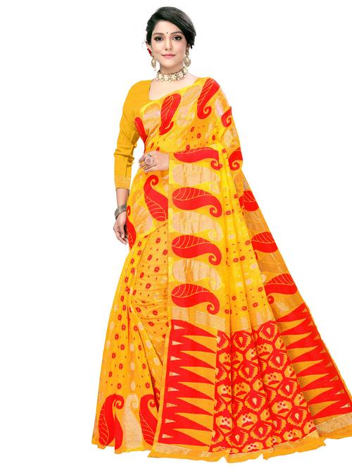 women's paisley yellow colored saree with blouse - 20537397 - Very Small Image - 1