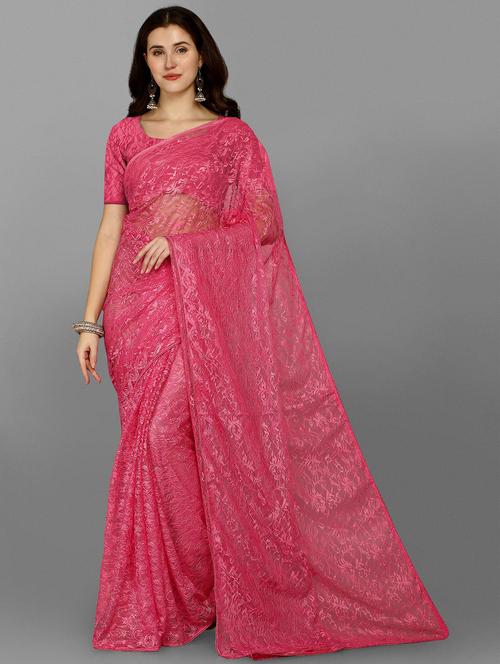 women's solid pink colored saree with blouse - 20537402 - Very Small Image - 1