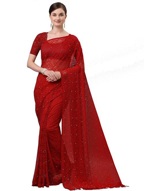 women's self design red colored saree with blouse - 20537460 - Very Small Image - 1