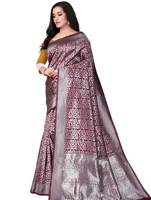 women's self design maroon colored saree with blouse - 20537495 - Very Small Image - 1
