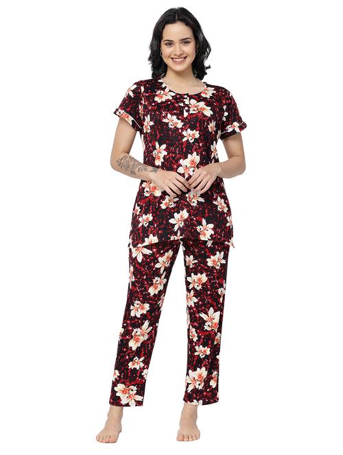 maroon viscose nightwear set - 20537988 - Very Small Image - 1