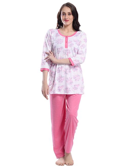 white & pink cotton blend nightwear set - 20538015 - Very Small Image - 1