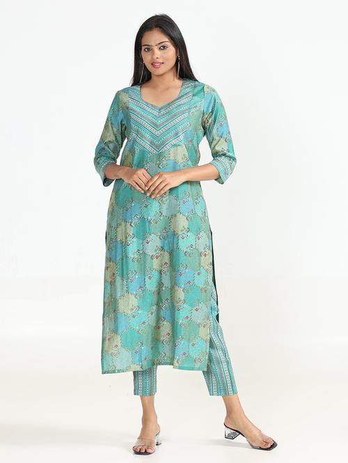 women blue sweetheart neck kurta pant set - 20538482 - Very Small Image - 1