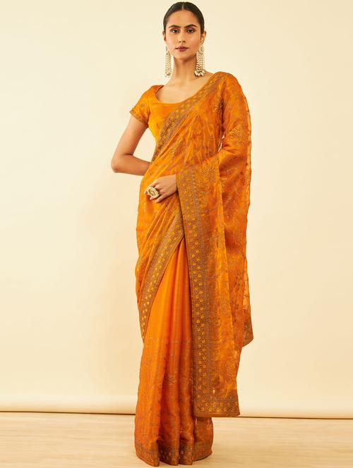 mustard chiffon embroidered saree with blouse - 20538753 - Very Small Image - 1
