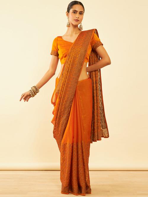 mustard chiffon embroidered saree - 20538779 - Very Small Image - 1