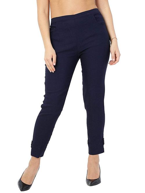 navy blue cotton blend tregging trousers - 20539693 - Very Small Image - 1