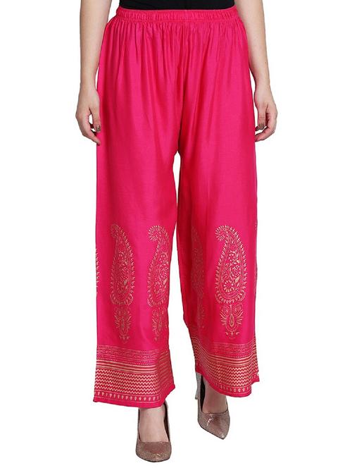 fuchsia cotton blend printed palazzo - 20539718 - Very Small Image - 1