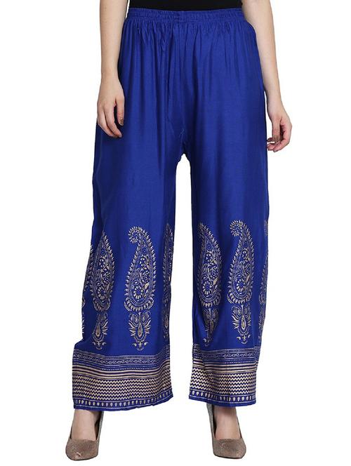 blue cotton blend printed palazzo - 20539724 - Very Small Image - 1