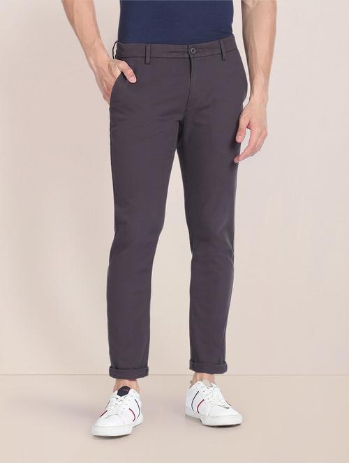 men solid grey cotton slim fit casual trouser - 20540975 - Very Small Image - 1