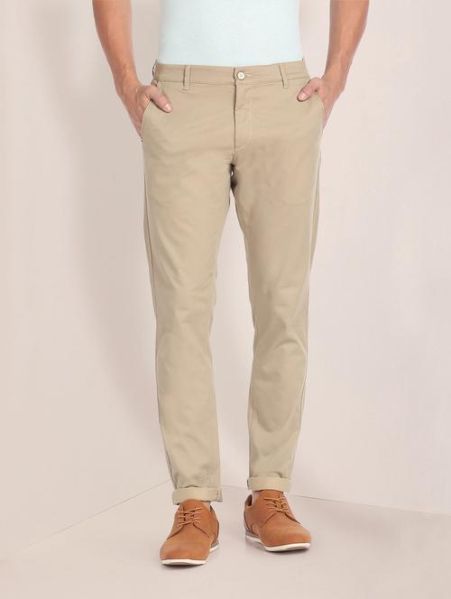 men tan cotton flat front casual trouser - 20541004 - Very Small Image - 1