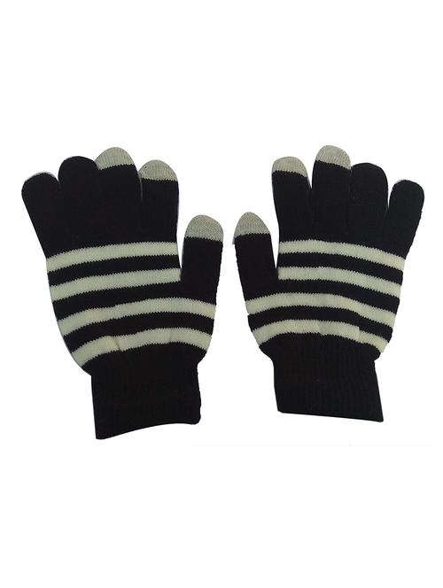 men black & beige striped wool gloves - 20541219 - Very Small Image - 1